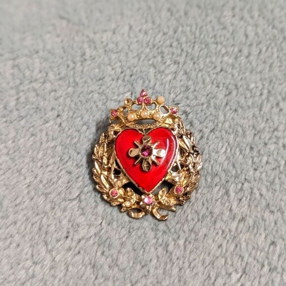 Vtg/Rare 1950s CORO Goldtone, Enamel, Brooche w/ Rhinestone & Seed Pearl Accents - Picture 5 of 13